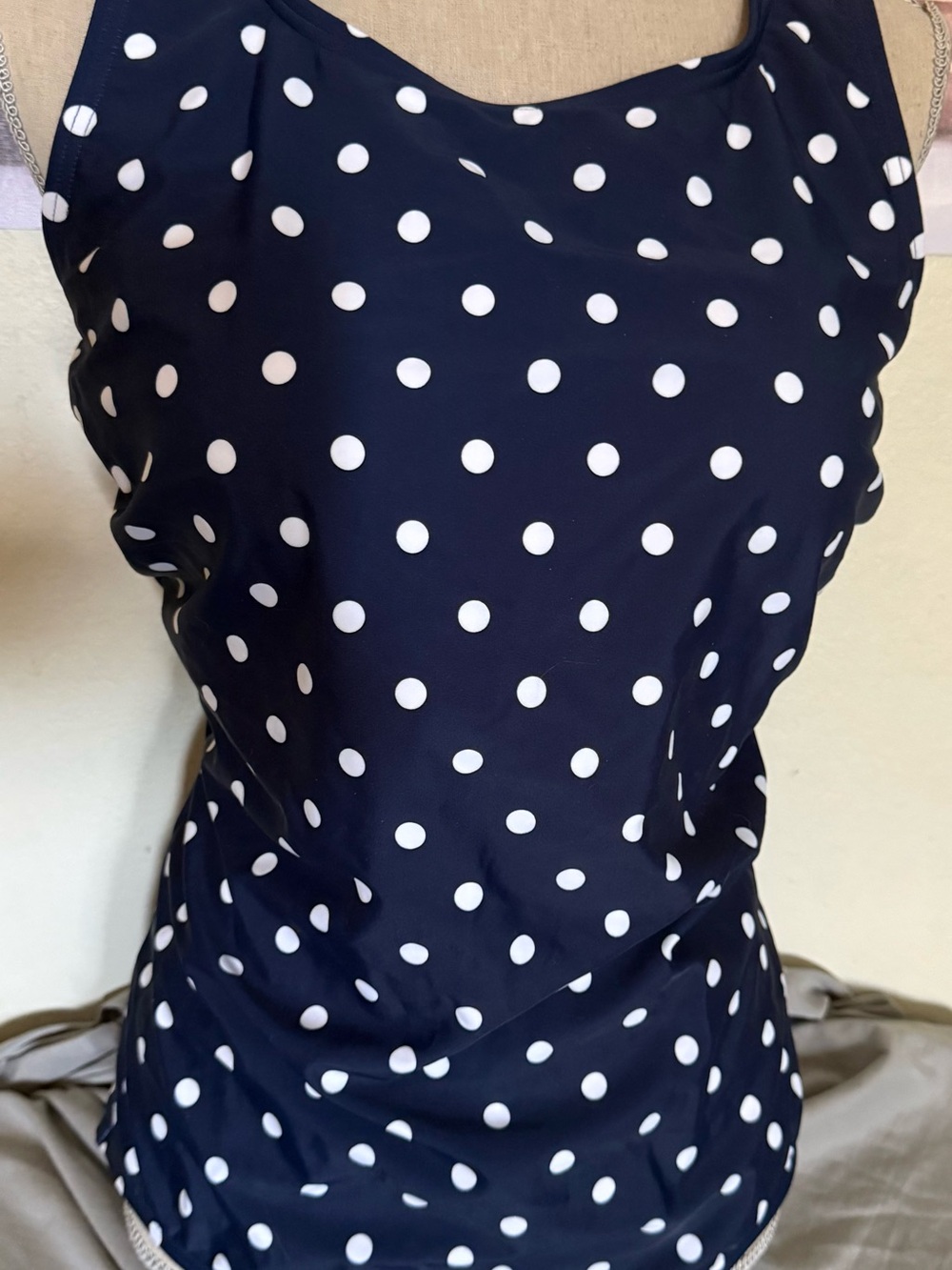 Navy Polka Dot Tank Bathing Suit